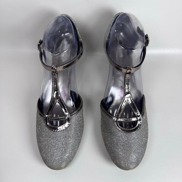 Ros Hommerson Heidi Womens T-strap Pump Sandals Silver Iridescent Glitter sz 10 - Picture 1 of 9